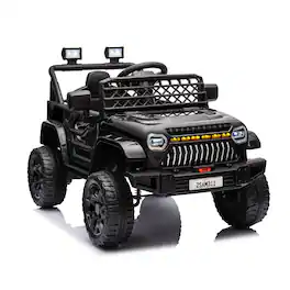 GARVEE - 12V Kids Ride-On Truck, Electric Vehicle with Remote Control, 4-Wheel Suspension, LED Lights, Music, Battery Display - Black
