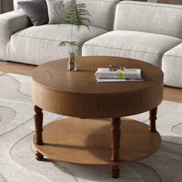 Lirago - 32" Modern Round Coffee Table Walnut with Dual Storage Hidden Compartment Adjustable Leveling Feet - Brown