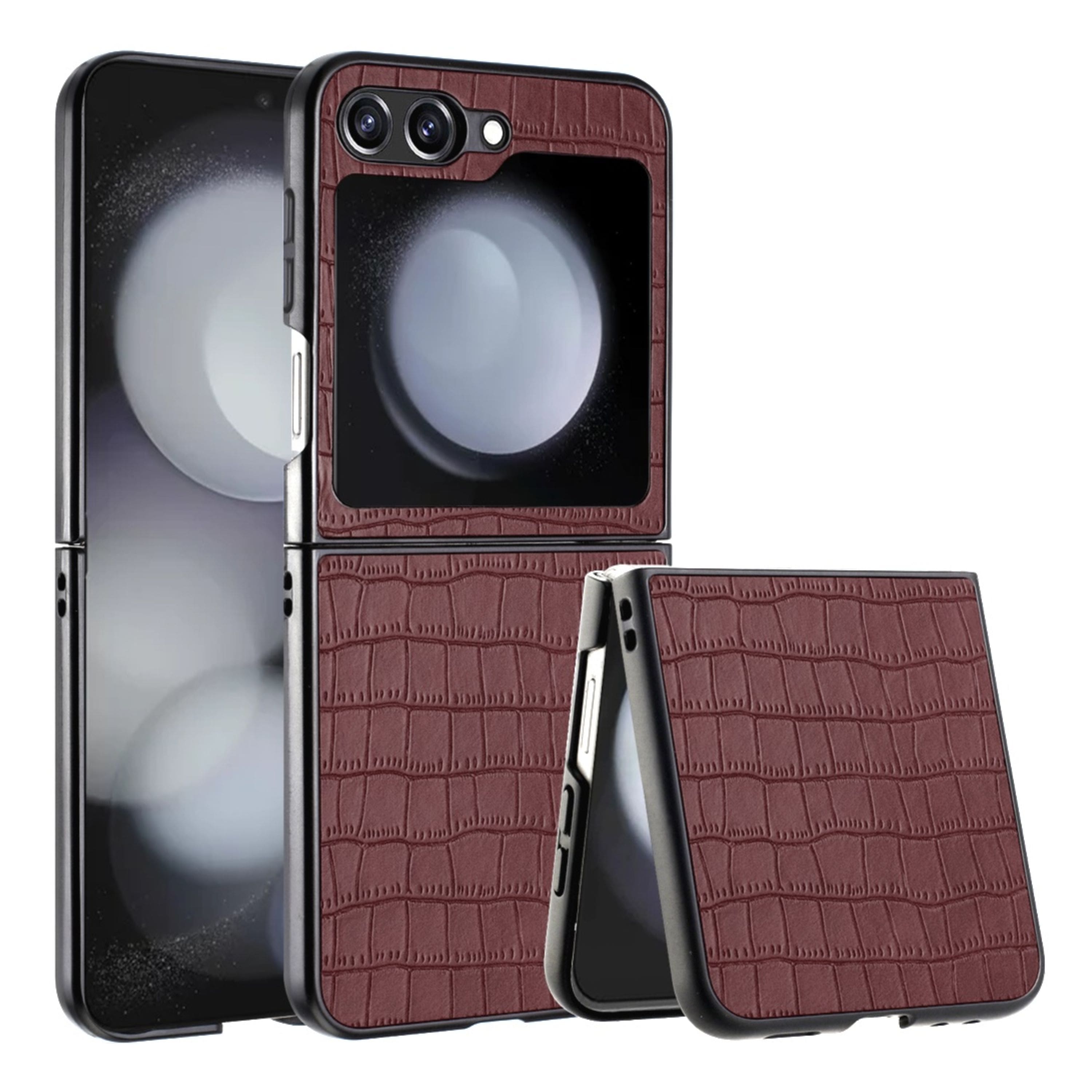 Kitcheniva - Vegan Leather Croc Design Hard Snap On Phone Case For Samsung Galaxy Z Flip6 - Brown price history on PriceWatchPro
