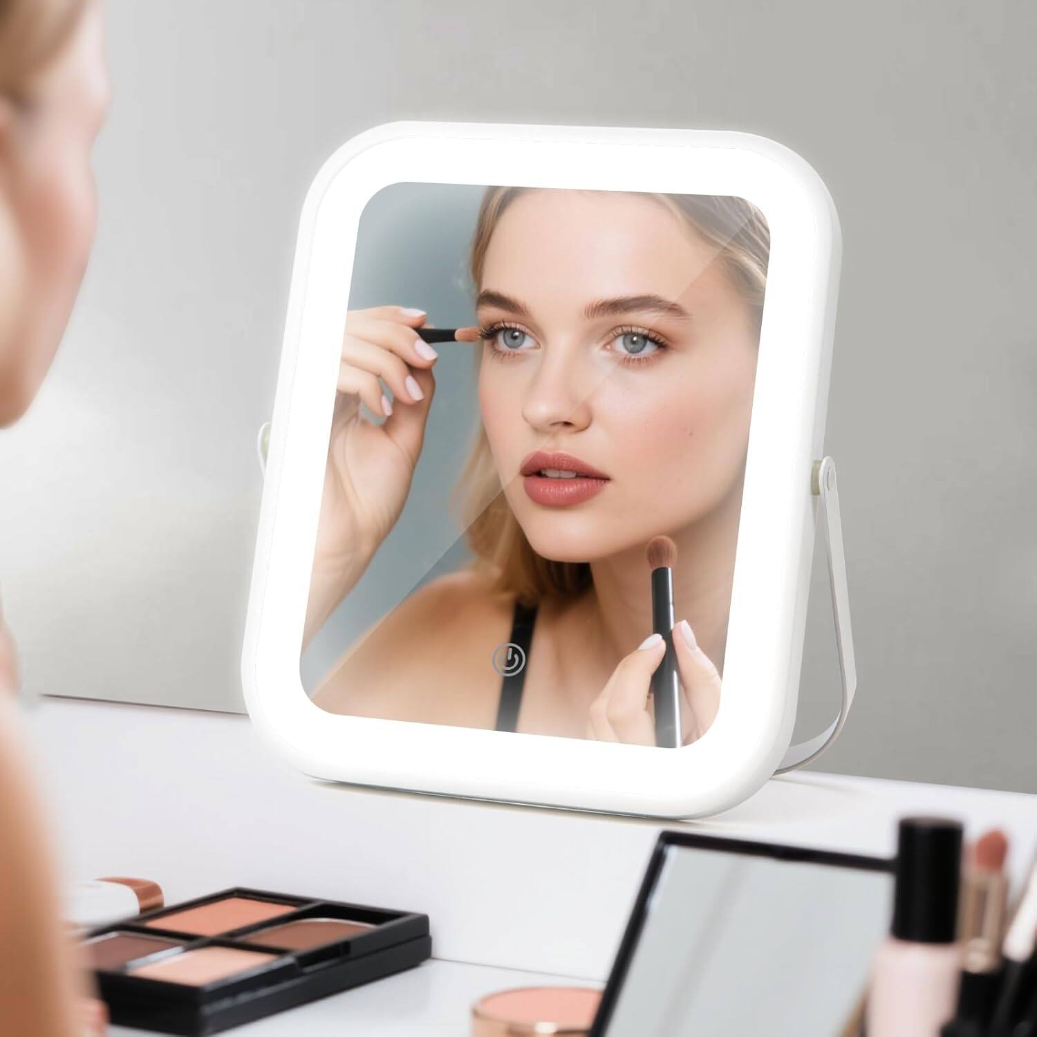 Alt View 4. Stamp n Camp - 8" x 10" Lighted Vanity Mirror with 3-Color Dimmable LED, HD Professional Mirror with Lights, 360° Rotation... - default.