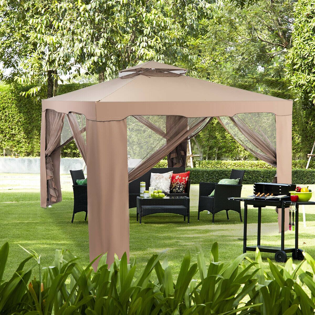 Alt View 1. Gymax - Gymax 10'x 10' Canopy Gazebo Shelter W/Mosquito Netting Outdoor Patio Coffee - Coffee.