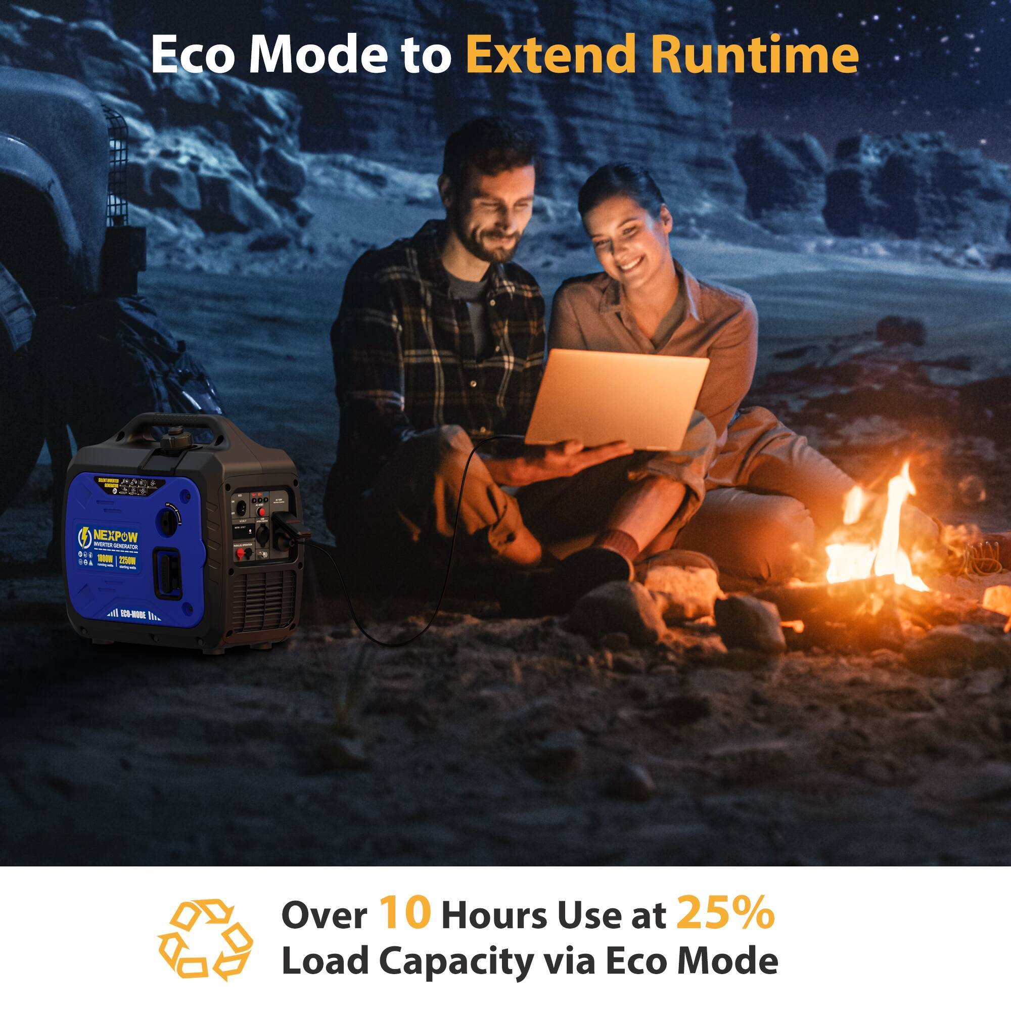 Eco Mode to Extend Runtime

Over 10 Hours Use at 25% Load Capacity via Eco Mode