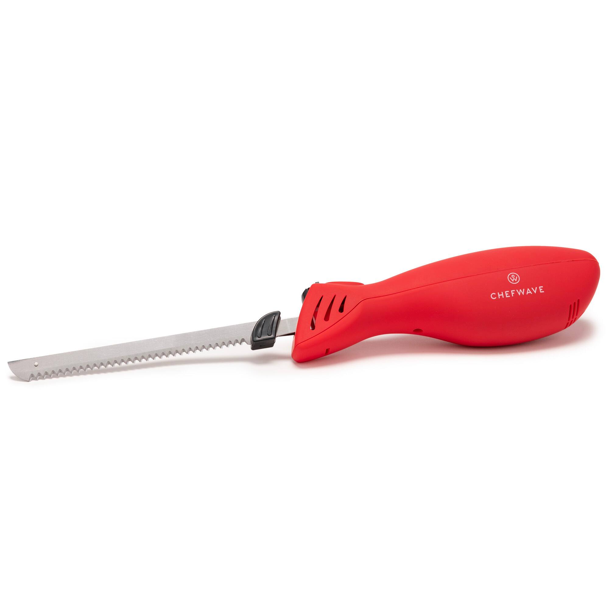 Front. ChefWave - Rechargeable Electric Knife with 2 Serrated Blades and Safety Lock (Red).