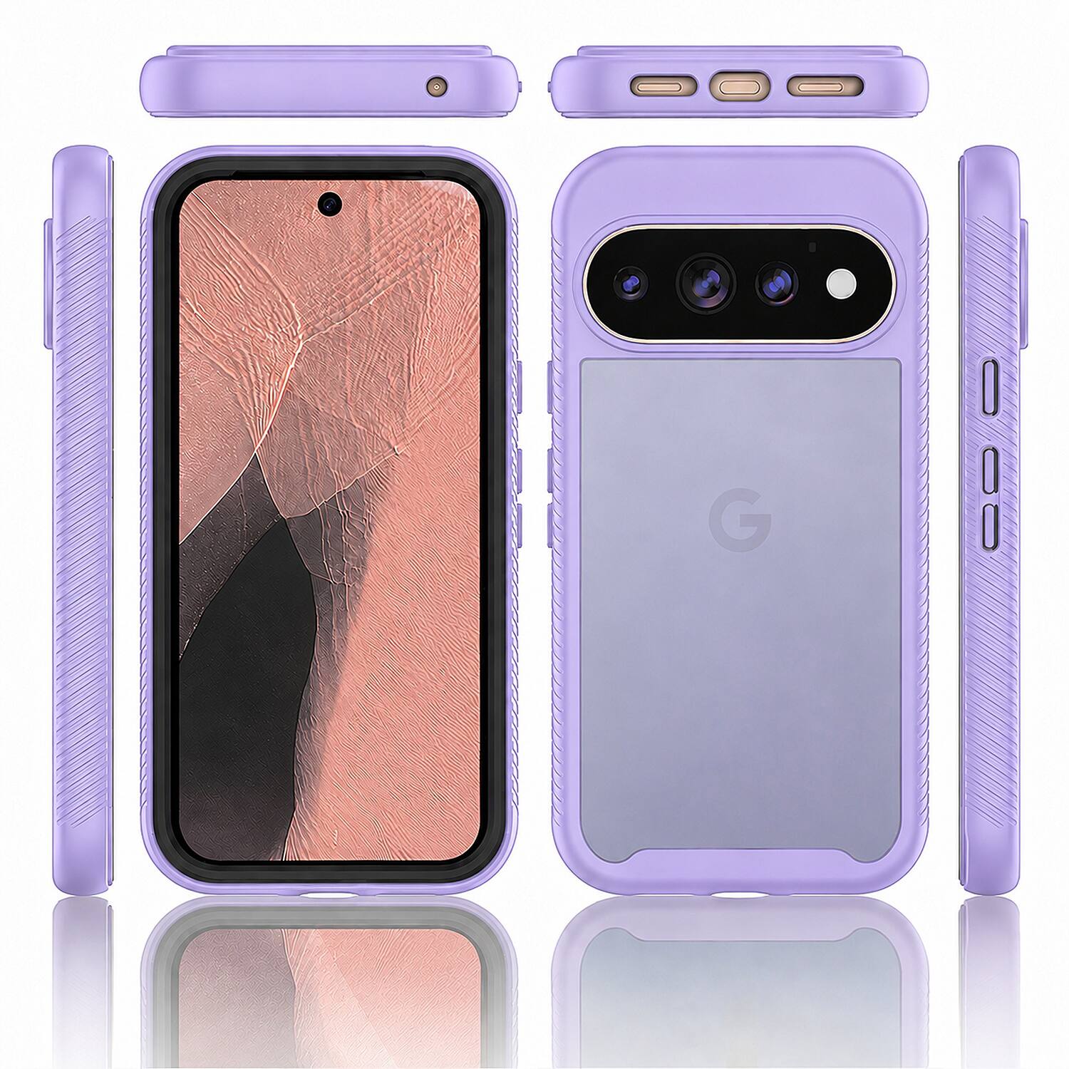 Angle. UUCOVER - Matte Translucent Case for Google Pixel 11 Pro XL, 360° Full Body Cover with Built-in Screen Protector Shockproof Case - Purple.