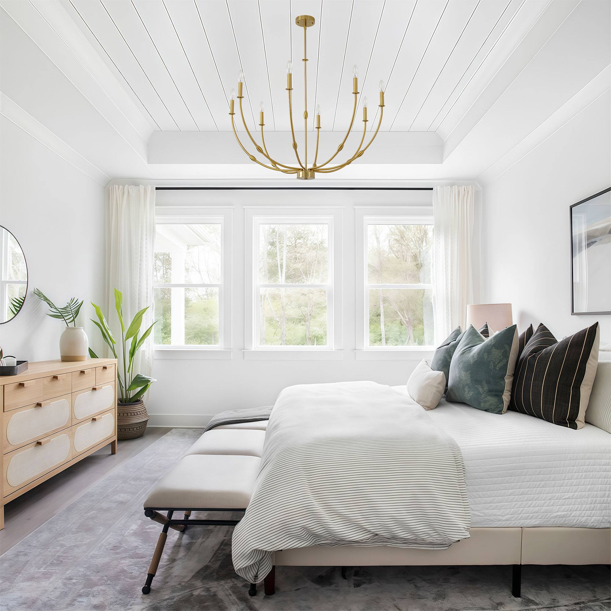 Back. RYHNUYNE - 8-Light Gold Chandelier Light Fixture, Industrial Candle Chandelier for Dining Room, Large Chandeliers for High Ceilings - Gold.