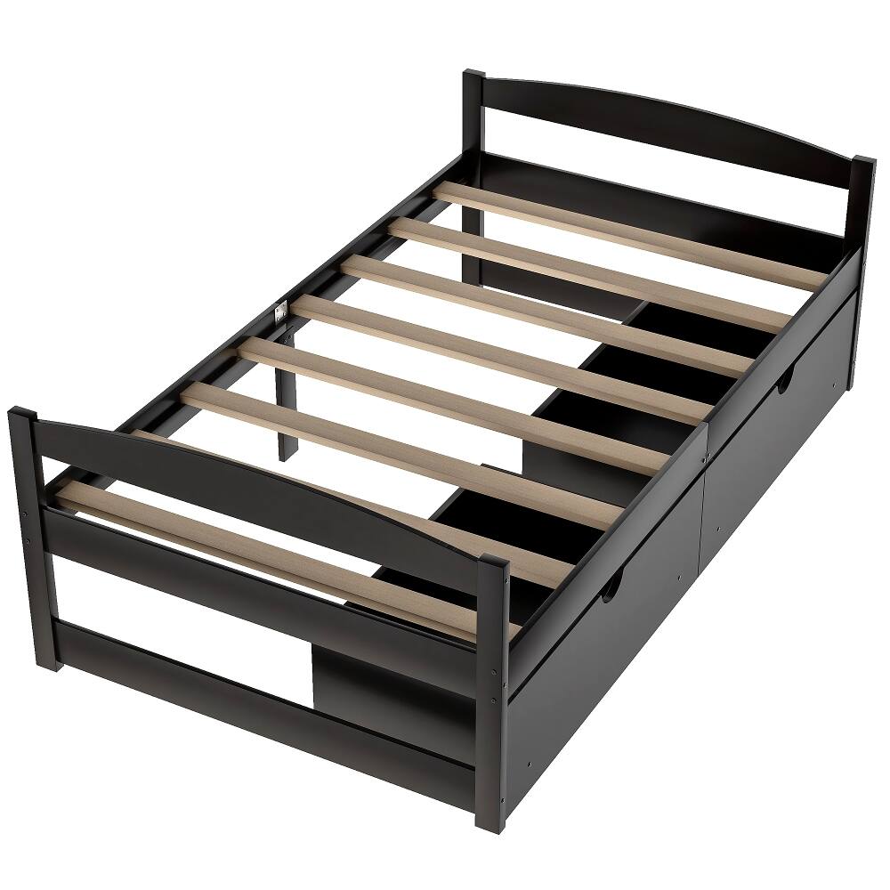 Alt View 1. Loheer - Loheer Twin Platform Bed with Drawers Espresso Wood Frame - Espresso.