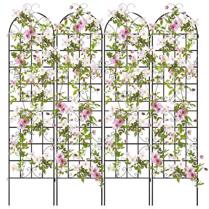 Front. Costway - Costway 4 Pack 87" x 20" Metal Garden Trellis Decorative Outdoor Trellis - Black.