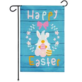 G128 - Garden Flag Happy Easter Rabbit Gnome with Eggs 12 x 18 in Blockout Fabric - Assorted Colors