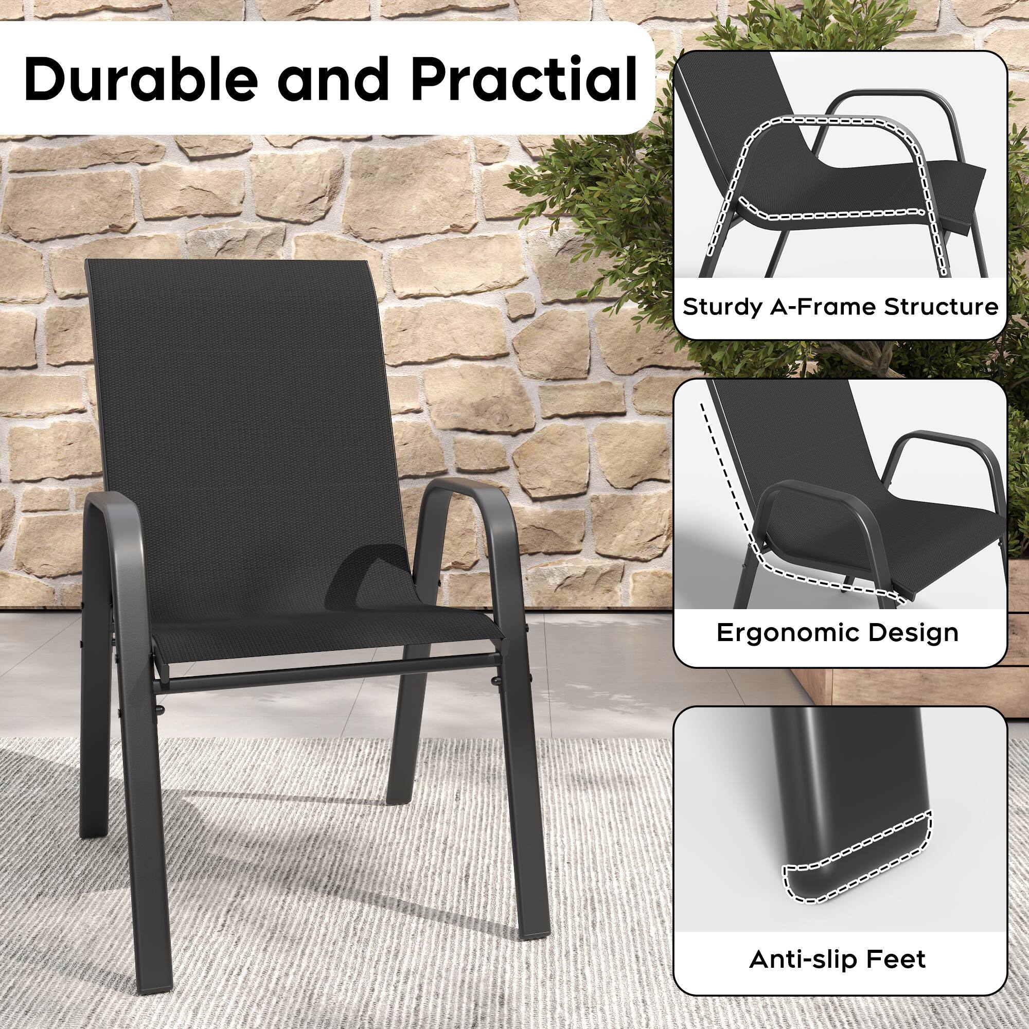 Durable and Practical  
Sturdy A-Frame Structure  
Ergonomic Design  
Anti-slip Feet