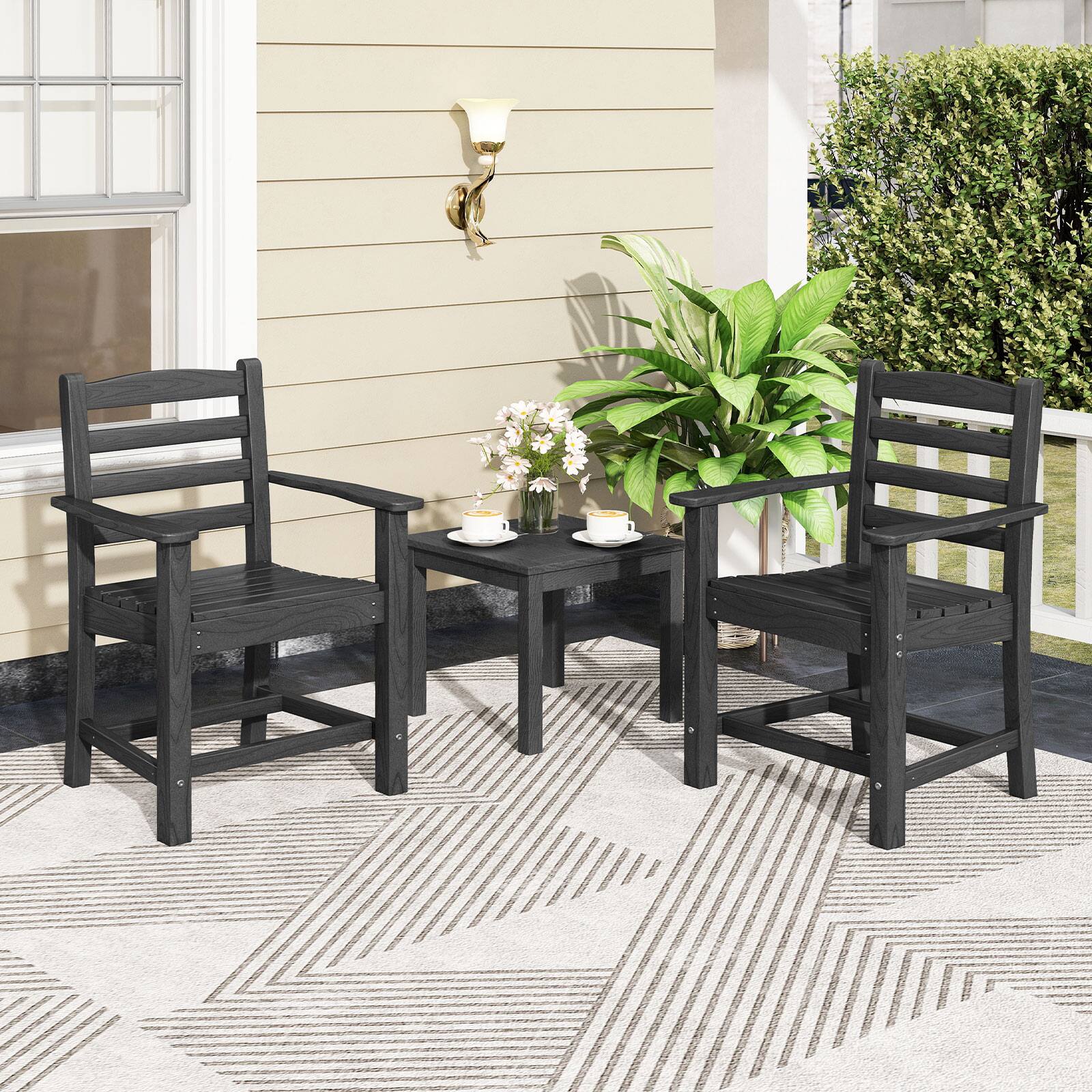 Alt View 5. Gymax - Gymax 7 PCS Outdoor Dining Table Set for 6 People Rectangle Table & 6 Armchairs Black - Black.