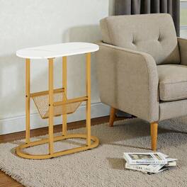 Hivvago - 2-Tier Metal Mesh Side Table with Oval Top for Industrial Interiors - White