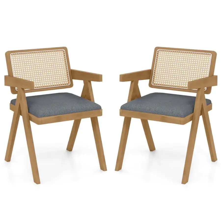Alt View 6. Costway - Set of 2 Rattan Accent Chairs Leathaire Dining Chairs Modern Living Room Chairs - Gray + Natural.