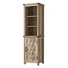 Caffoz - Farmhouse Tall Storage Cabinet, Narrow Corner Linen Tower with Door - Light Brown