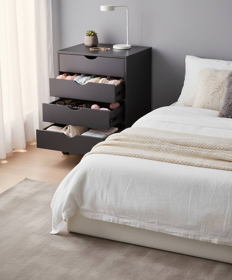 Alt View 5. AOITUN - Dark Black Wood 5-Drawer Chest - Rolling Dresser with Drawers for Bedroom & Office - Black.