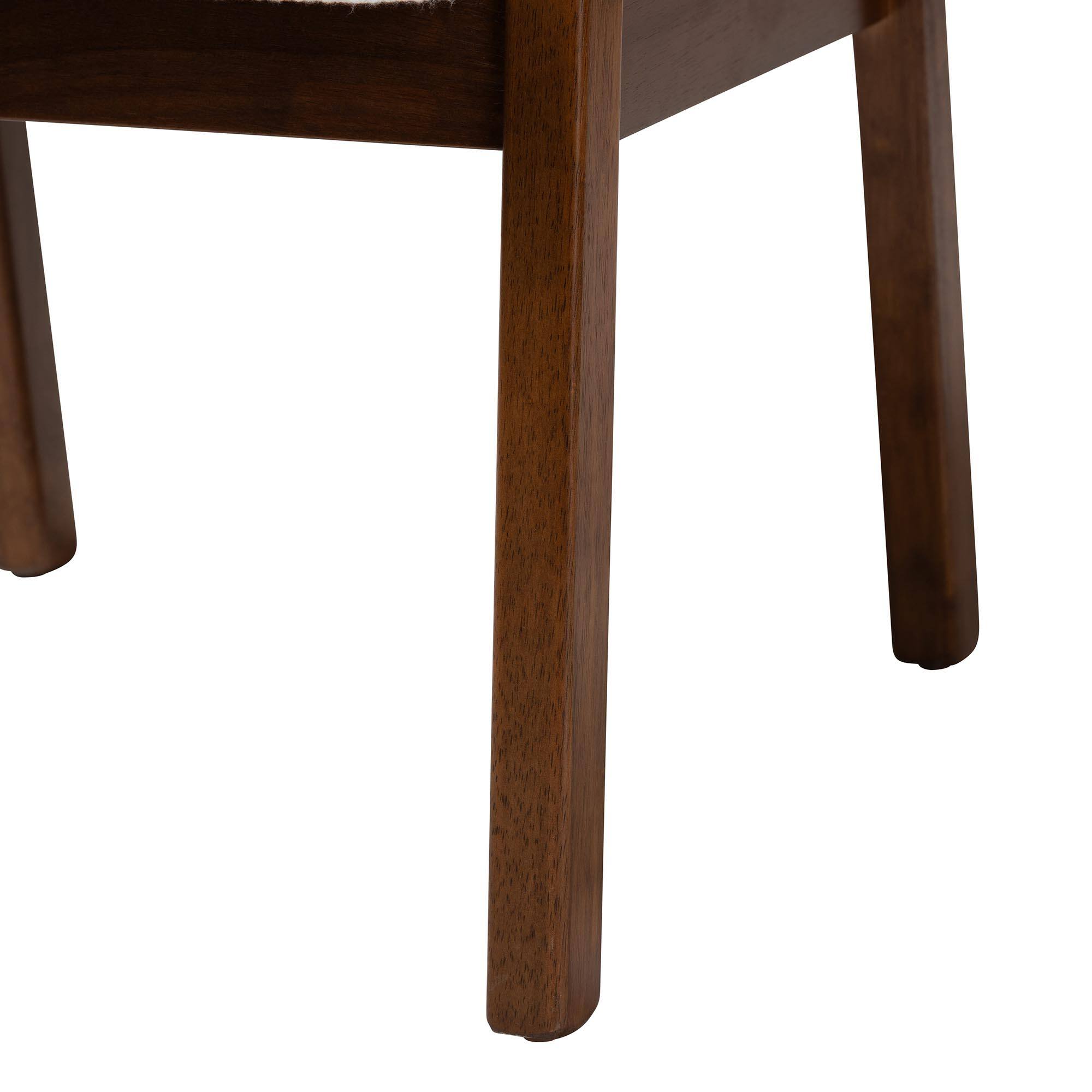 Alt View 1. Baxton Studio - Miyagi Boucle Upholstered Dining Chair Set of 2- Mid-Century Modern Armchair with Solid Wood Frame and Rounded Backrest - White/Walnut Brown.