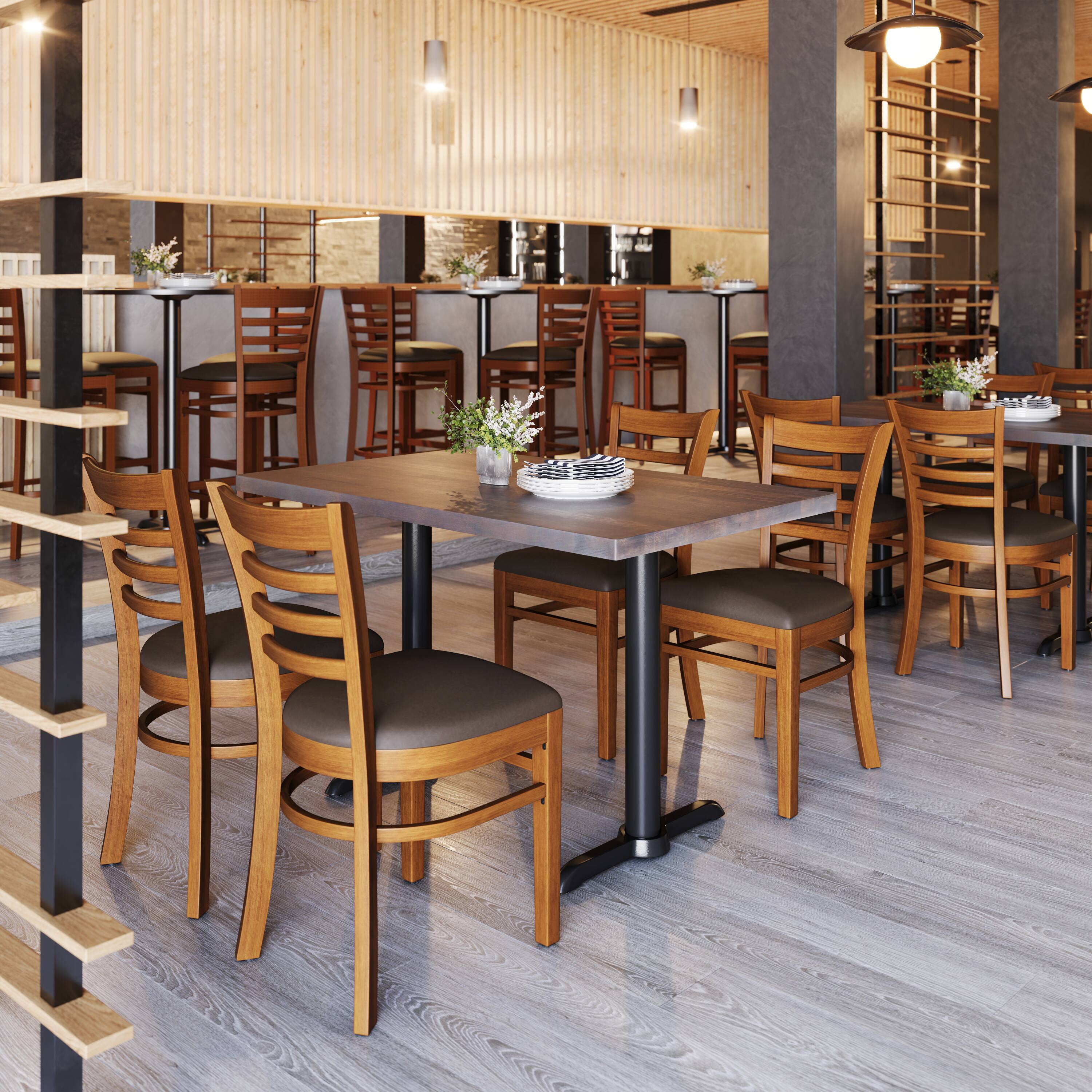Alt View 1. Emma + Oliver - Ladder Back Wooden Restaurant Dining Chair - Mocha Vinyl Seat/Cherry Wood Frame.