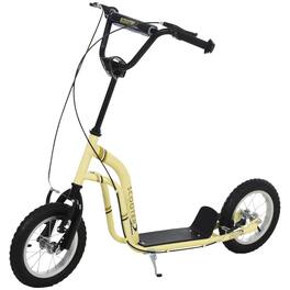 Glintex - Kick Scooter Dual Caliper Brakes 12" Inflatable Front Wheel Adjustable Handlebar for Ages 5+ - Beige