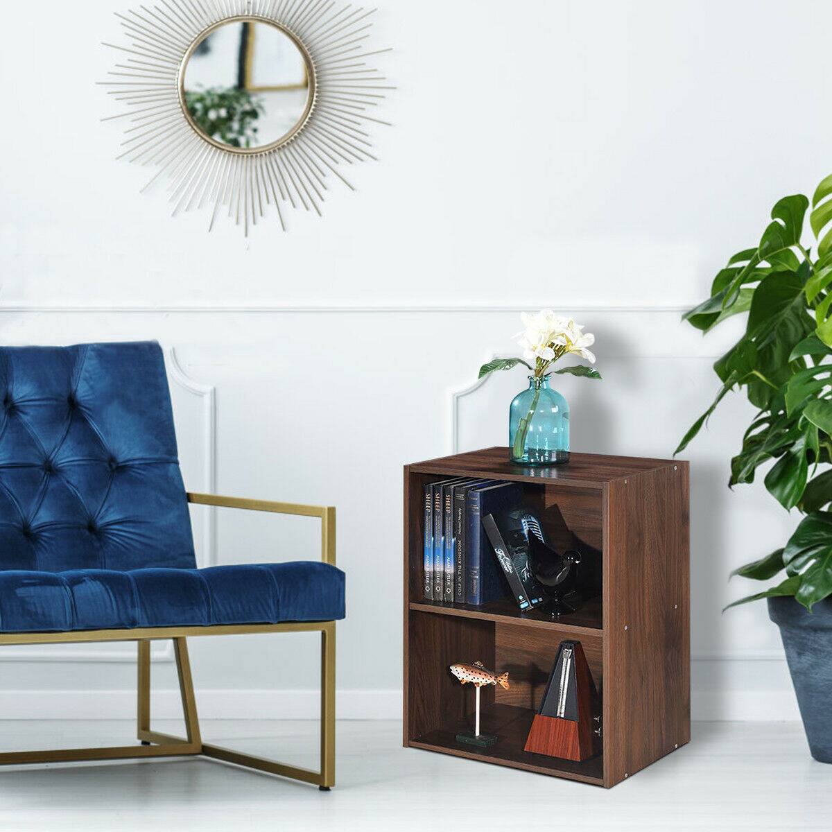 Alt View 12. Costway - 2 Tier Open Shelf Night Stand End Table Sofa Side Storage Display Furni Walnut - Walnut.