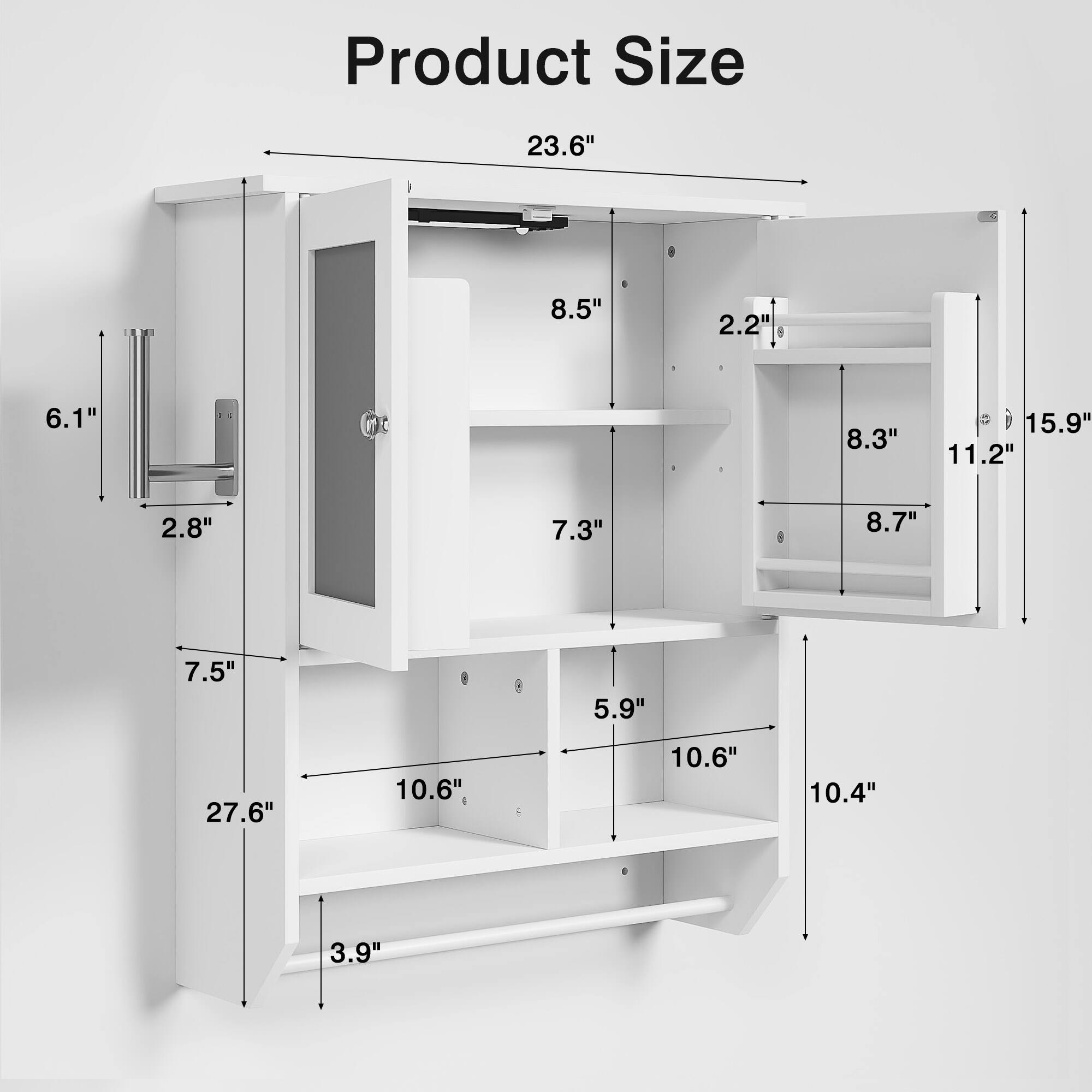 Product Size: 23.6" x 8.5" x 2.2" x 6.1" x 8.3" x 15.9" x 11.2" x 2.8" x 7.3" x 8.7" x 7.5" x 5.9" x 27.6" x 10.6" x 10.6" x 10.4" x 3.9"