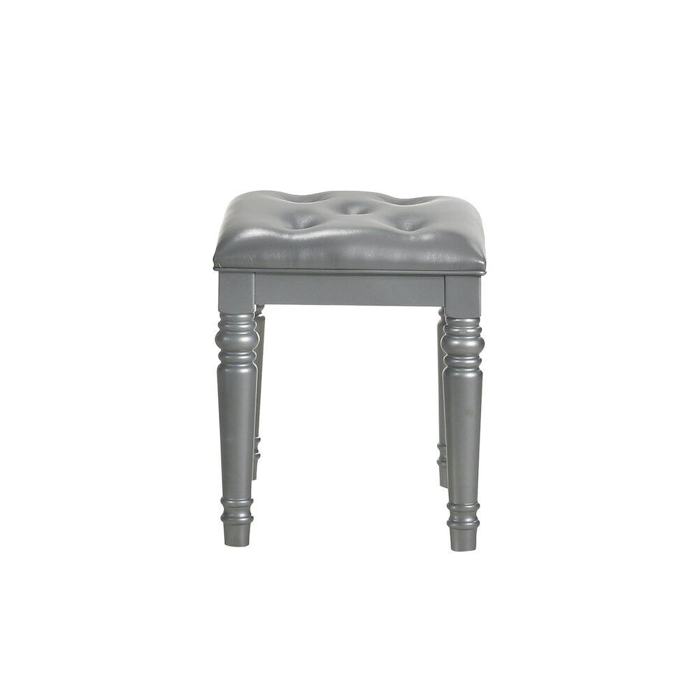 Left. New Classic Furniture - Valentino Vanity Table Stool-Silver - Grey.