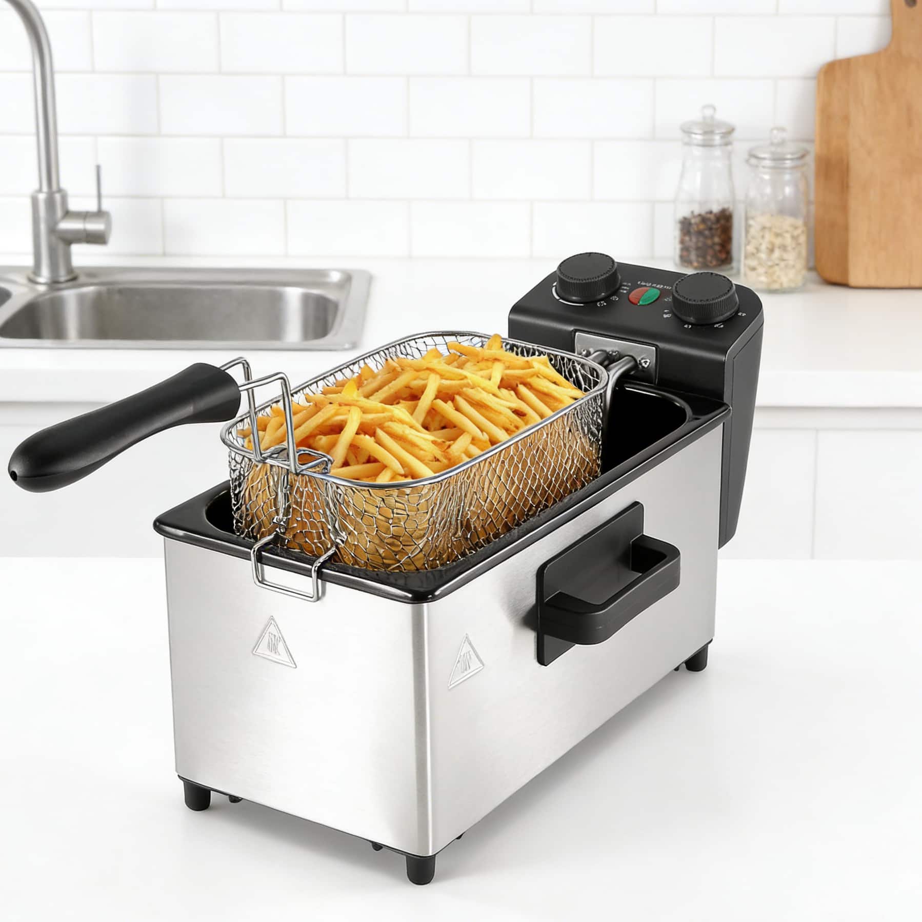 Breezary - 5L Deep Fryer with 3 Baskets, 1700W Electric Fryer with Timer & Temperature Control, Window Lid, Odor-Reducing Filter - Silver Deep Fryer with Basket