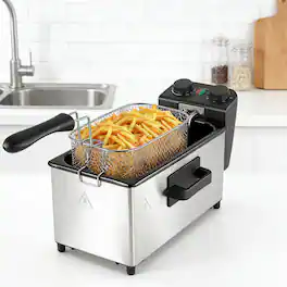 Breezary - 5L Deep Fryer with 3 Baskets, 1700W Electric Fryer with Timer & Temperature Control, Window Lid, Odor-Reducing Filter - Silver Deep Fryer with Basket