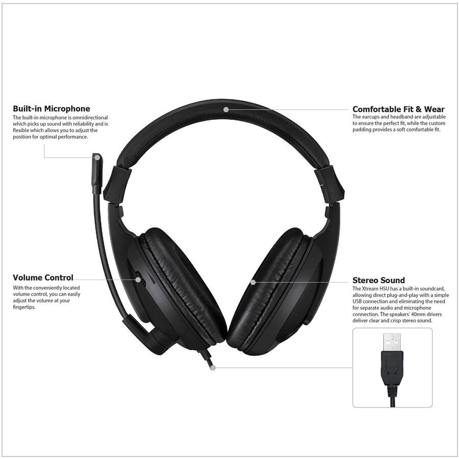 Adesso Xtream H5U USB Stereo Headset with Microphone Noise Cancelling ...