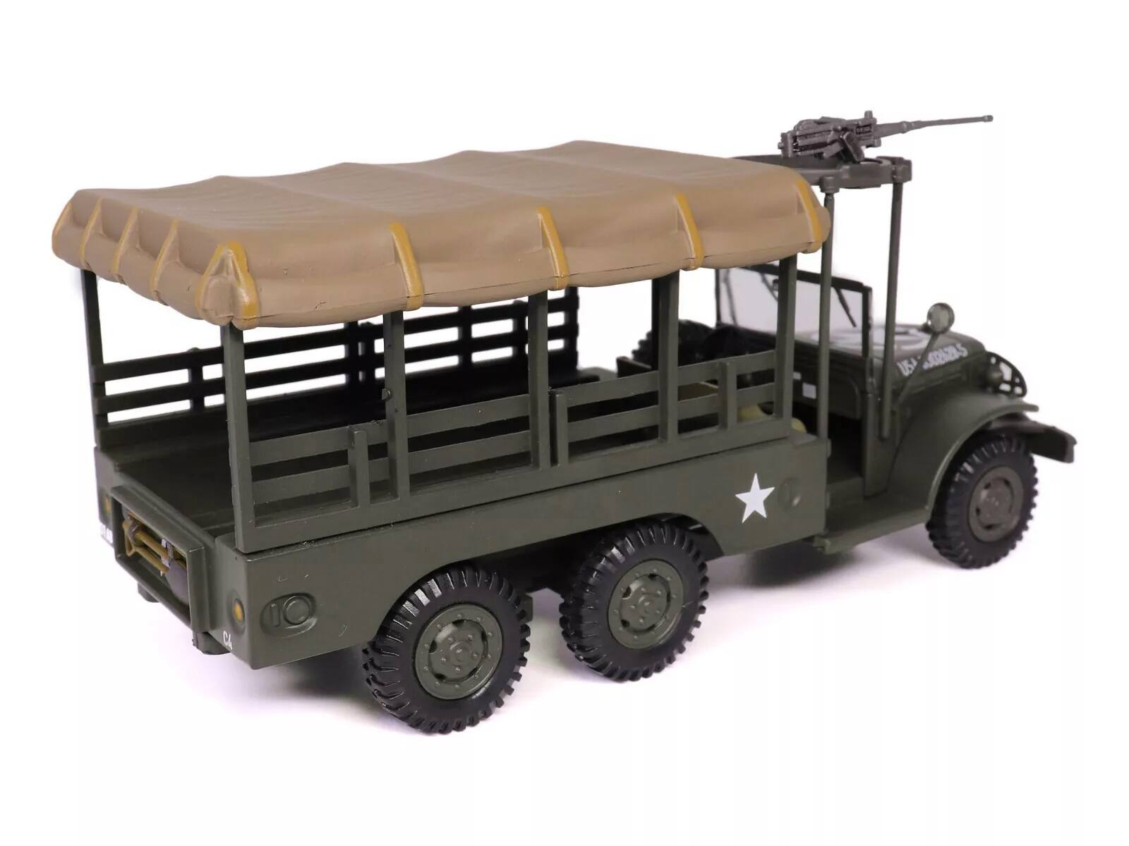 Angle. Militaria Die Cast - Dodge WC63 Weapons Carrier with Canvas Top Olive Drab "United States Army" 1/43 Diecast Model by Militaria Die Cast - Green.
