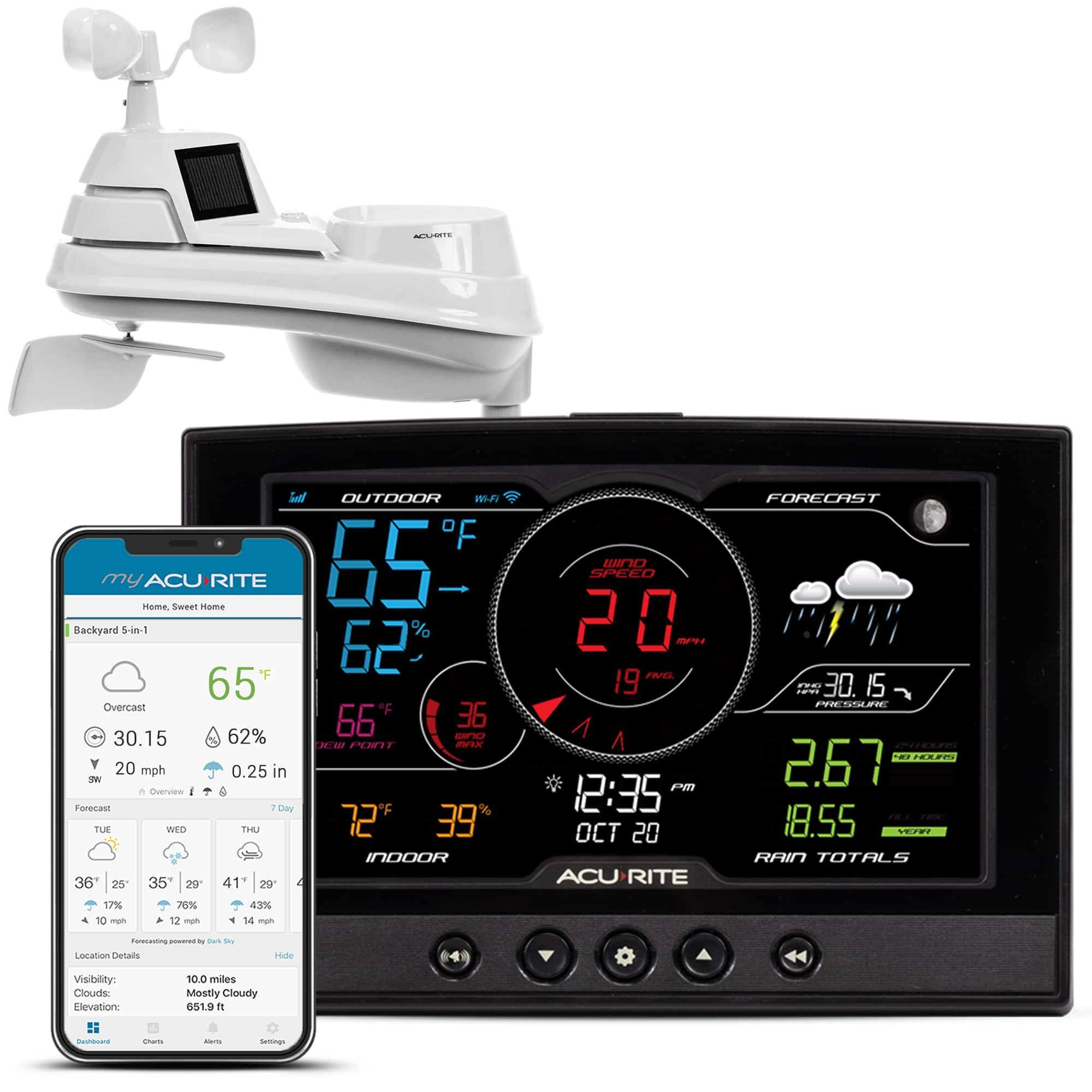 Alt View 12. AcuRite - Iris (5-in-1) Weather Station with Direct-to-Wi-Fi Display for Remote Monitoring - White/Black.