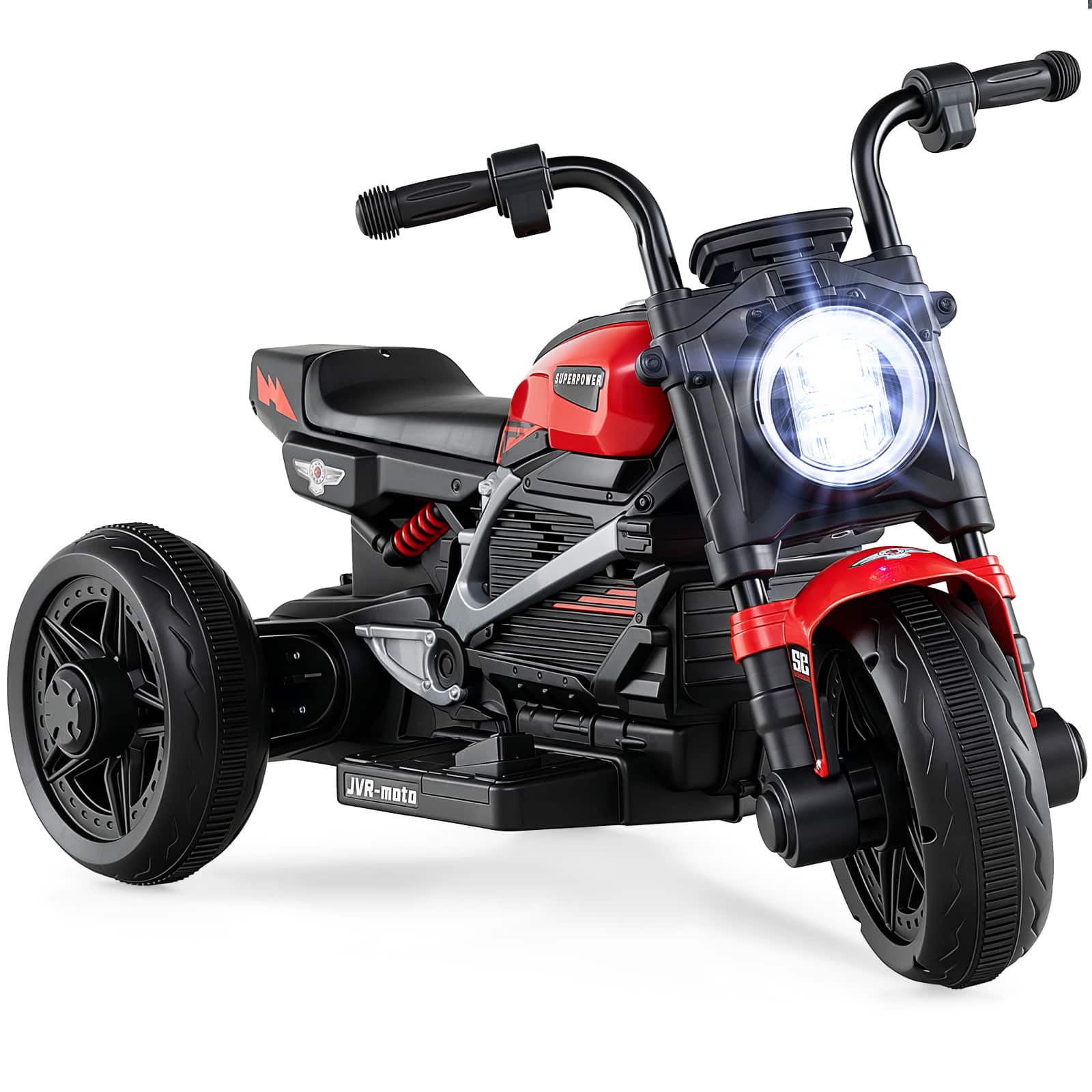 Costway - 6V Kids Motorcycle with Song,Story,LED Headlights,Accelerator Pedal & 3 Wheels - Red & Black