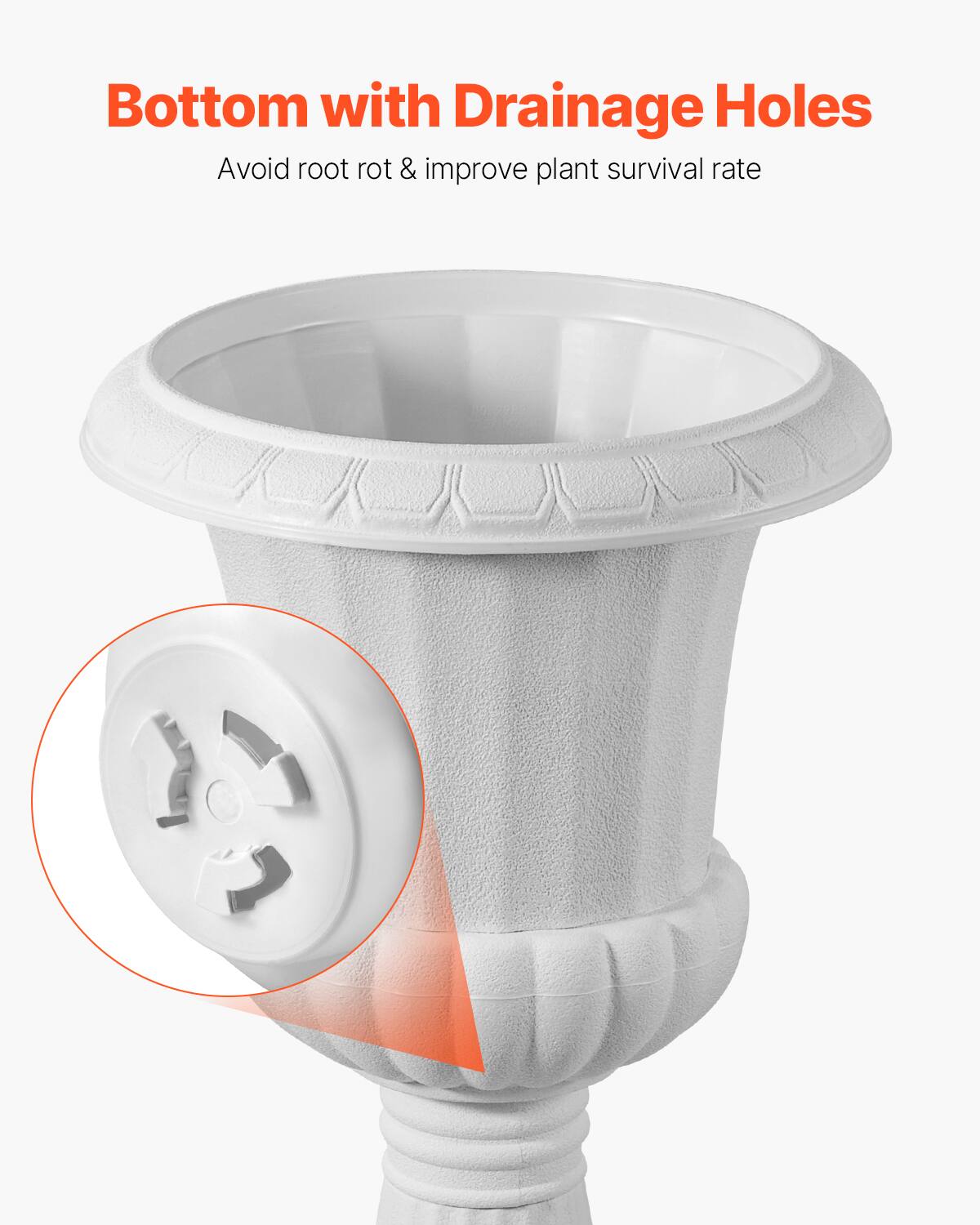 Bottom with Drainage Holes  
Avoid root rot & improve plant survival rate