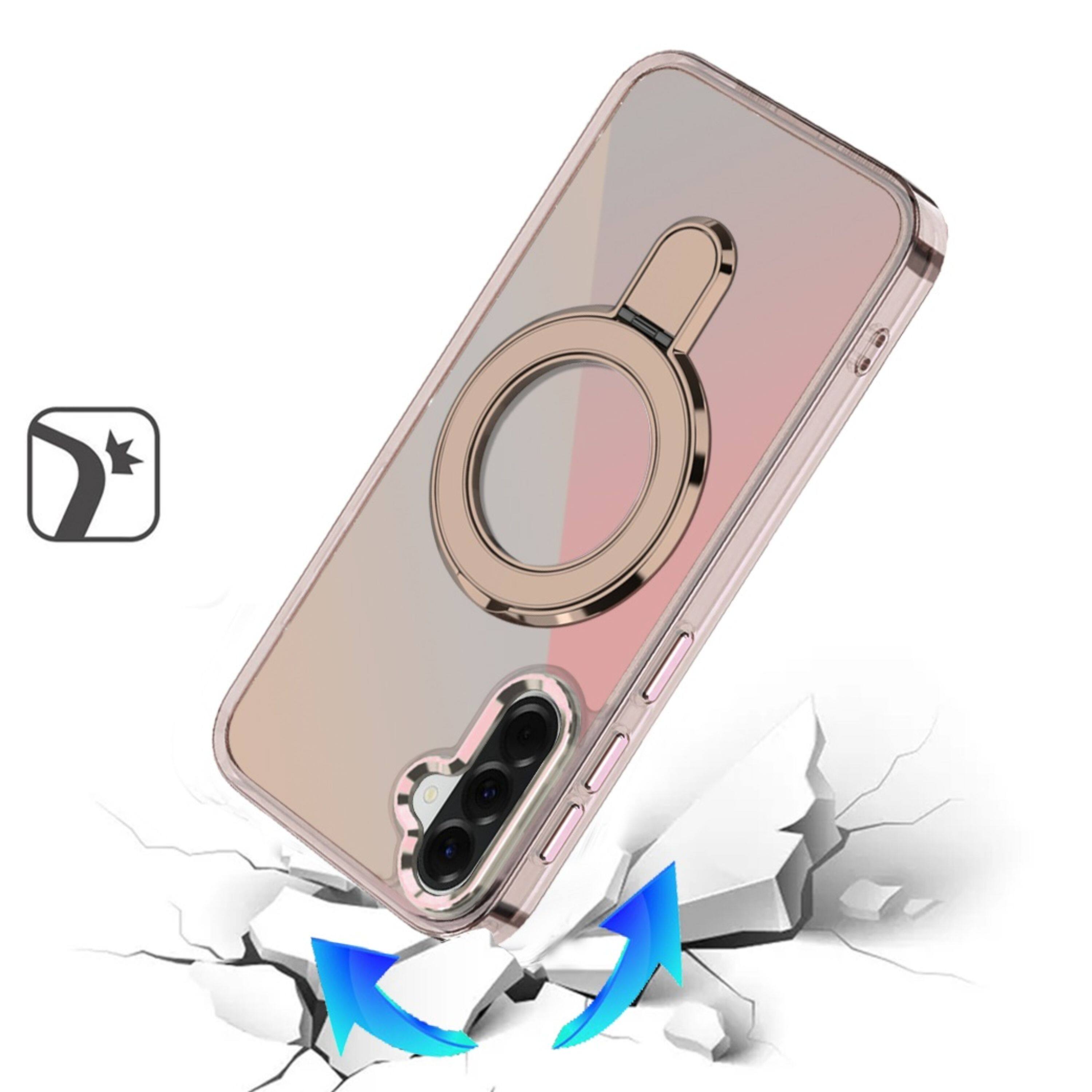 Angle. Kitcheniva - Radiant Chrome Magnetic Circle Stand Phone Case With Tempered Glass For Samsung Galaxy A57 5G Desert Titanium - Desert Titanium.