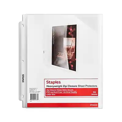REPORT ANNUAL 2012
Staples Heavyweight Zip Closure Sheet Protectors
Zip Closure Keeps Items Secure
PVC and Acid Free - Archival Quality
10 Letter Size Sheets
ST23259
