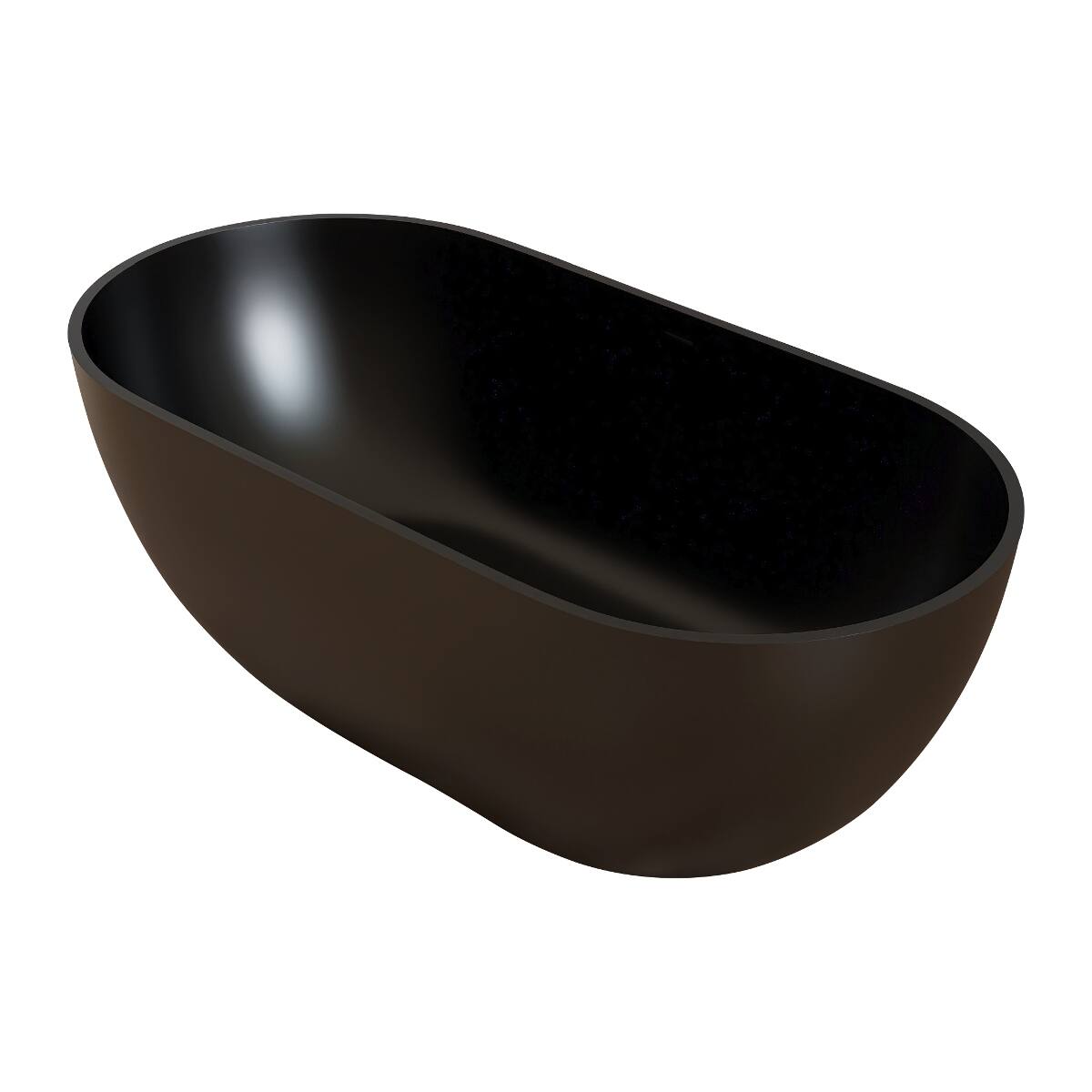 Angle. Loheer - Loheer 59 in Freestanding Solid Surface Soaking Bathtub Matte Black Deep Soak Tub - Matte Black.