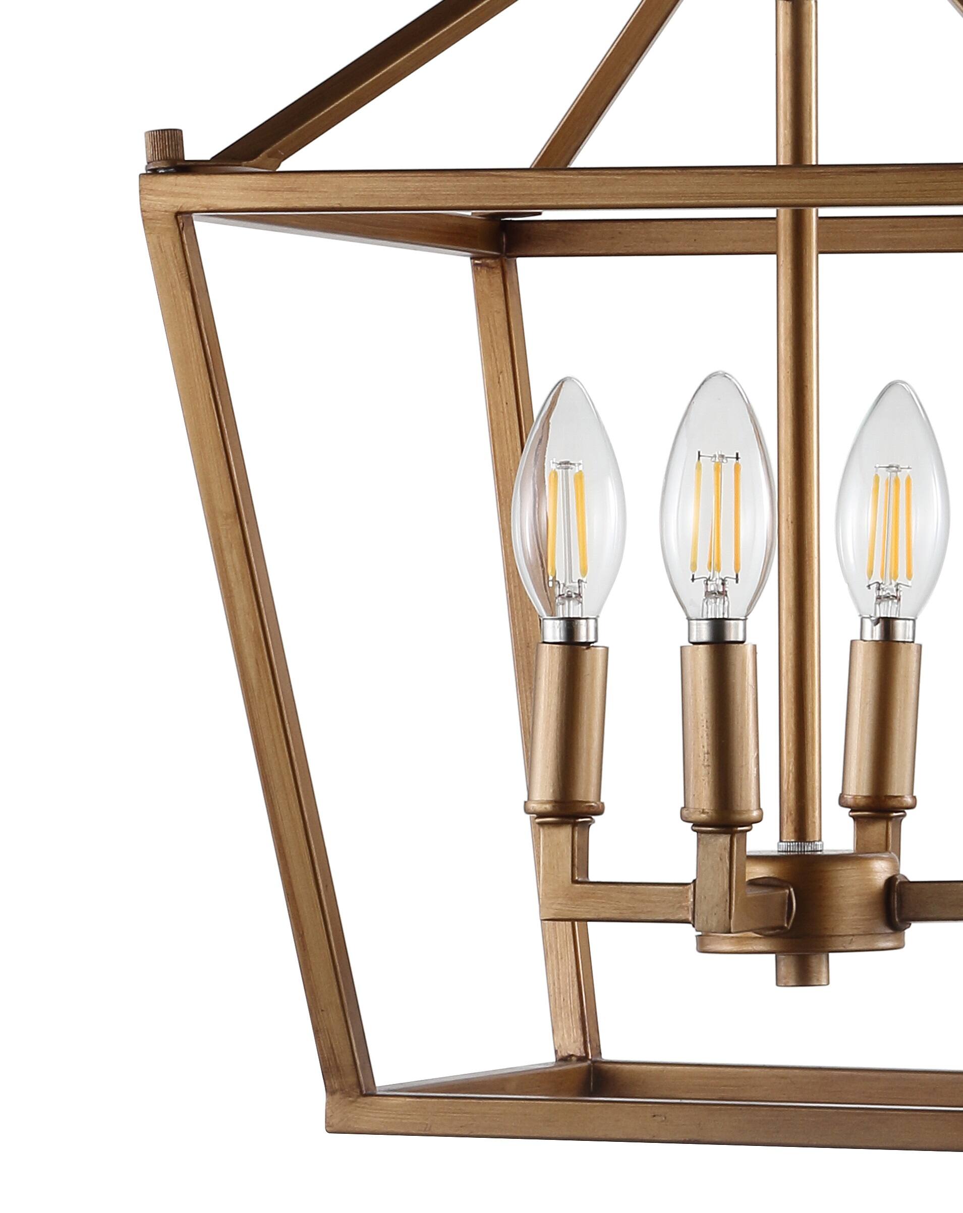 Alt View 4. Jonathan Y - Pagoda 12" 4-Light Classic Traditional Metal Cage Lantern LED Pendant, Antique Gold - Antique Gold.