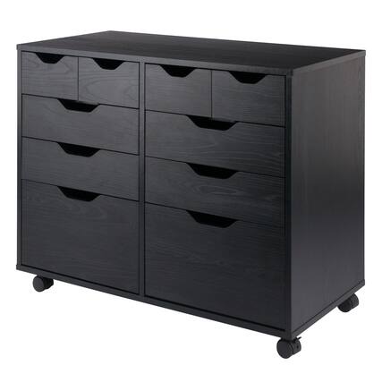Front. Winsome Wood - Halifax Bins & Drawers Multi-Storage Wide Mobile Cabinet, . Black - Black.