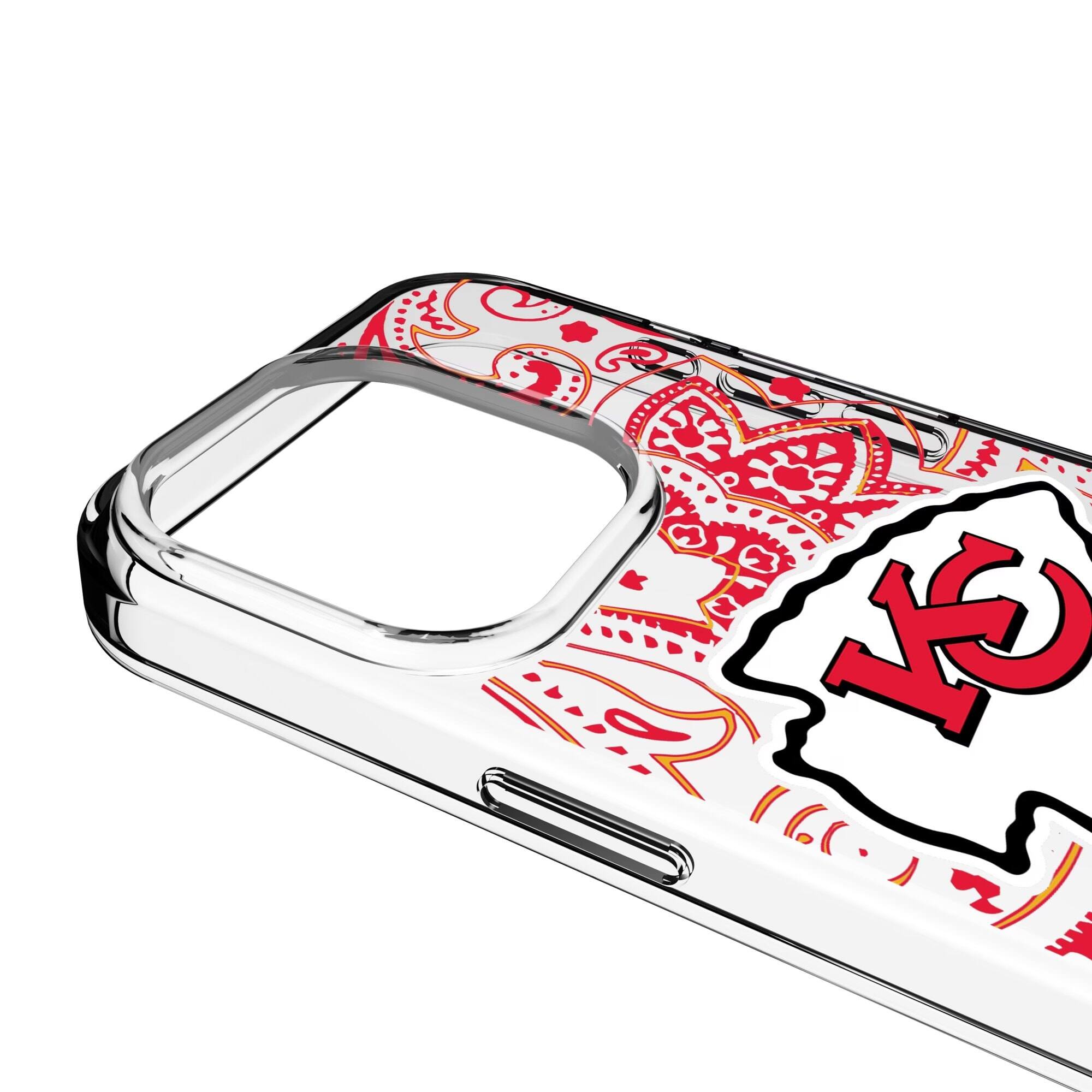 Alt View 2. Keyscaper - Kansas City Chiefs iPhone Clear Paisley Design Case - 15 Pro - Multicolor.