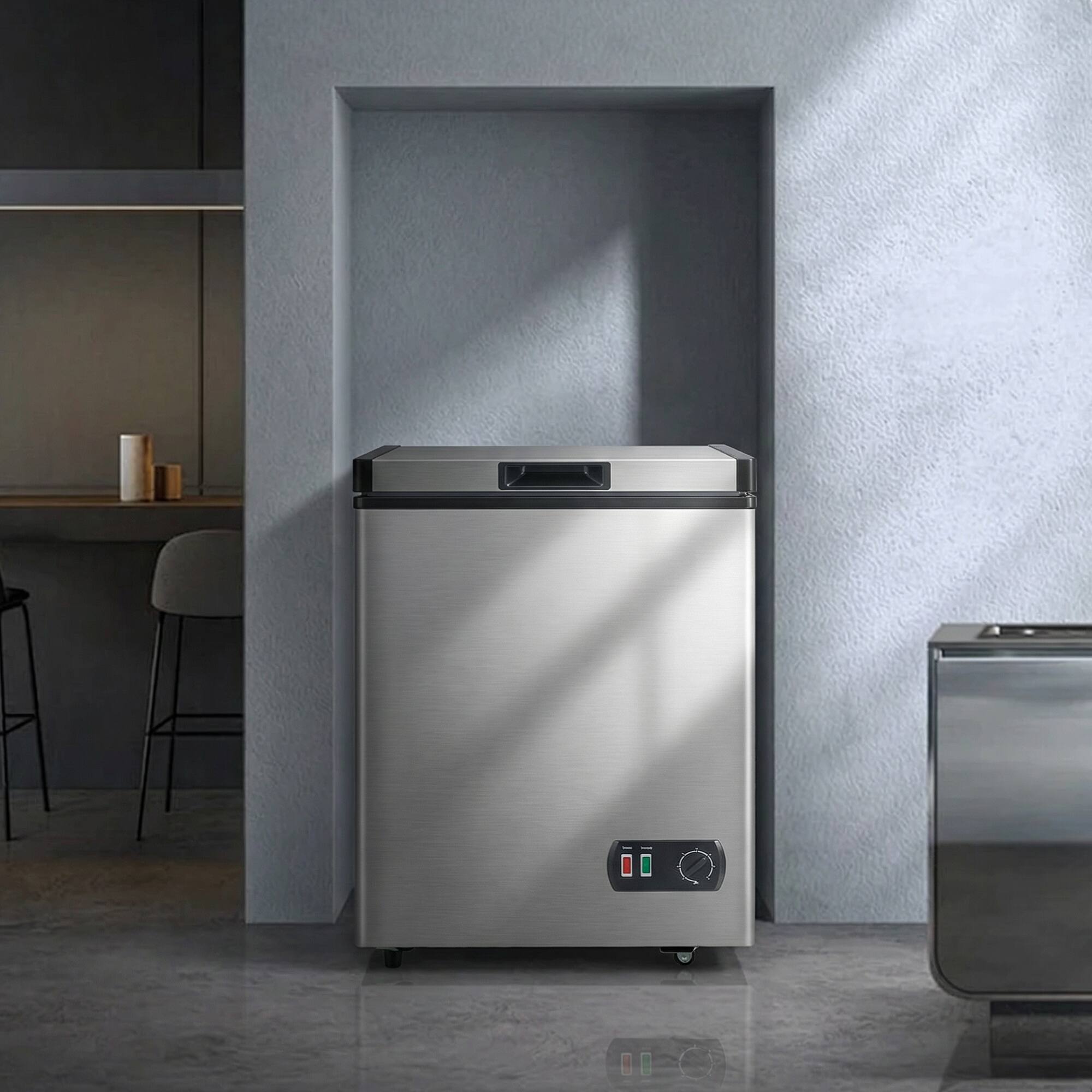 Back. Vaczon - 4.2 Cu. Ft. Chest Freezer for Home Apartment Adjustable Thermostat, -24°C to -12°C Fast Freezing Low Energy Consumption - Gray.