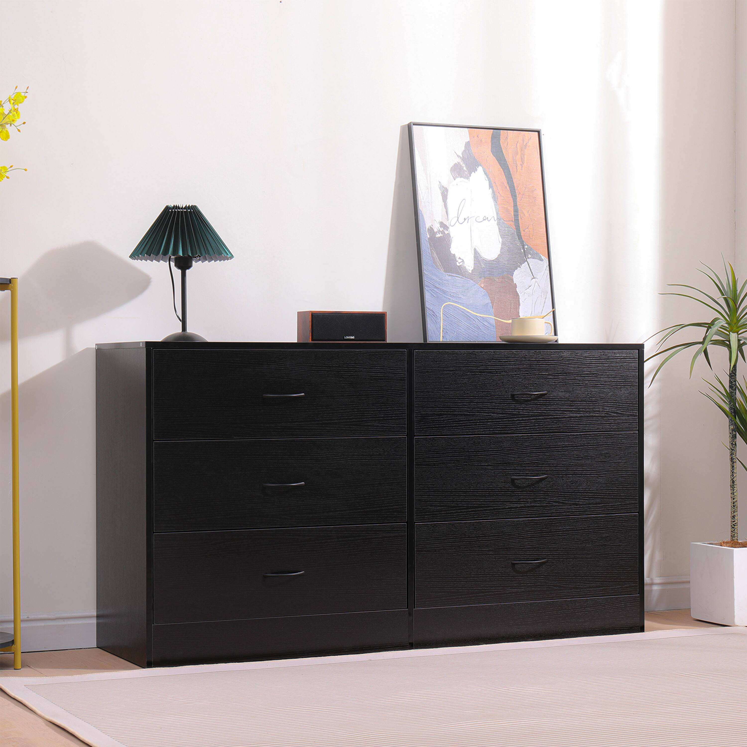 Alt View 1. SKONYON - Modern 6 Drawer Wood Dresser for Bedroom - Black.
