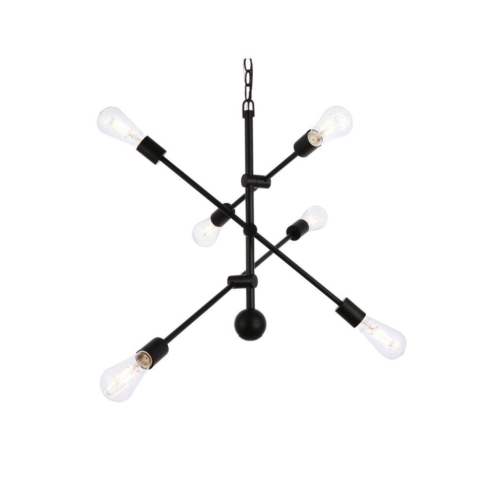 Alt View 4. Living District - Axel 6 lights black pendant with chain - Black.