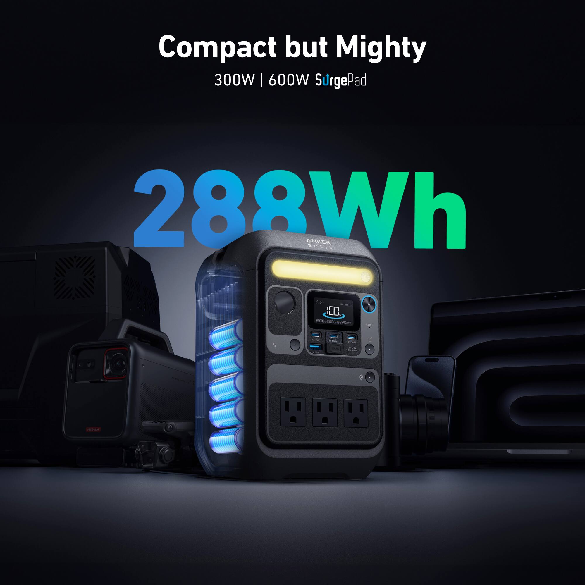 Compact but Mighty 300W | 600W SurgePad 288Wh ANKER SOLIX 1