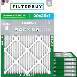 Filterbuy - 20x23x1 MERV 8 Dust & Allergy Defense, Electrostatic Pleated HVAC AC Furnace Air Filters Replacement (6-Pack) - Silver
