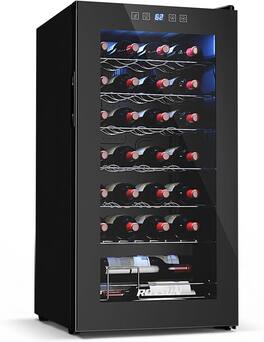 Winado - 28 Bottle Wine Fridge, Freestanding Compressor Wine Cooler Refrigerator, Beverage Wine Chiller with Digital Temperature - Black