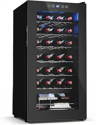 Front. Winado - 28 Bottle Wine Fridge, Freestanding Compressor Wine Cooler Refrigerator, Beverage Wine Chiller with Digital Temperature - Black.