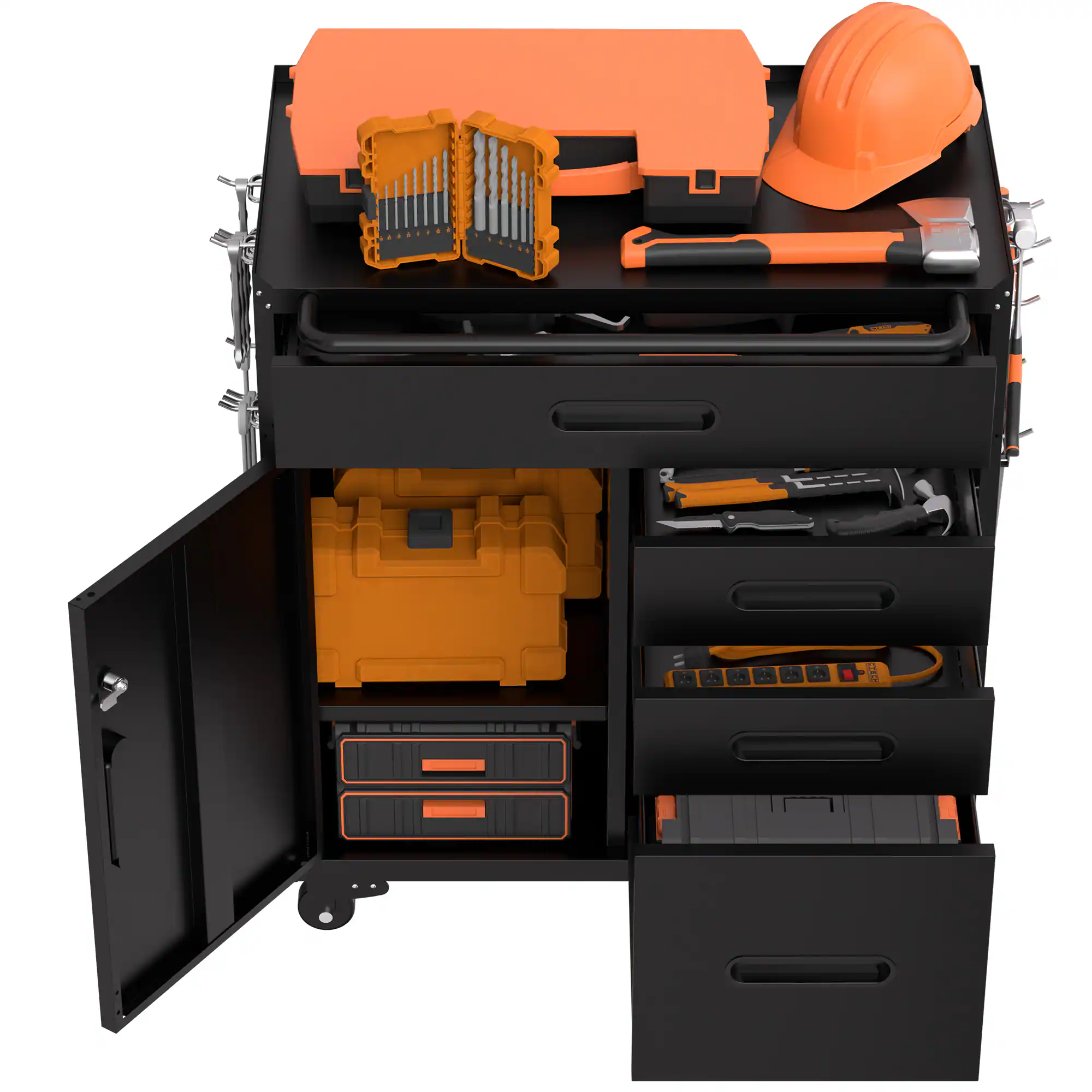 Alt View 2. Boyel Living - 34.3" Mobile Tool Storage Cabinet - Garage Organizer with Lockable Compartment 4 Drawers Rolling Steel Chest - Black.