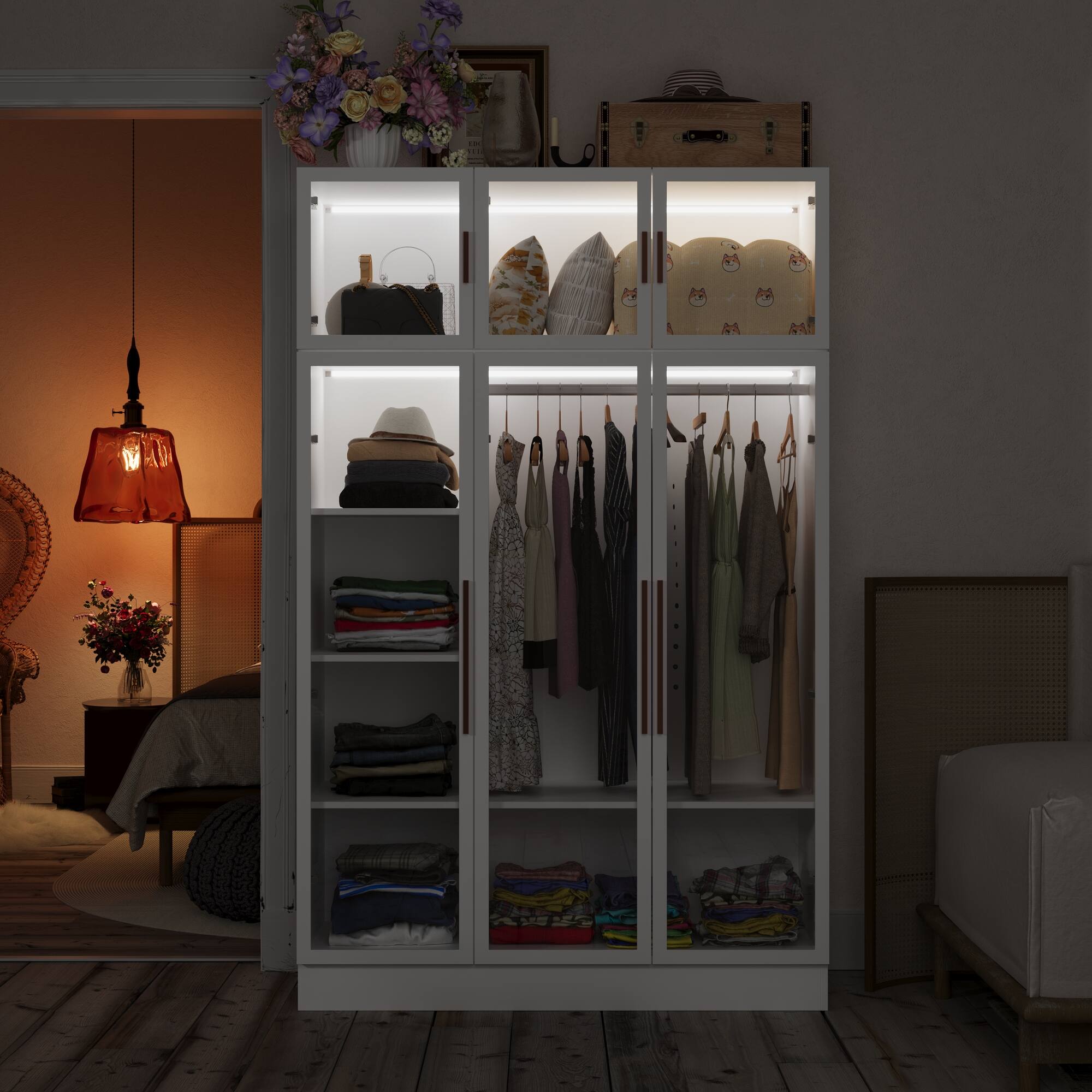 Alt View 2. FUFU & GAGA - FUFU&GAGA Freestanding Wardrobe with Tempered Glass Doors & RGB LED Lights - White.
