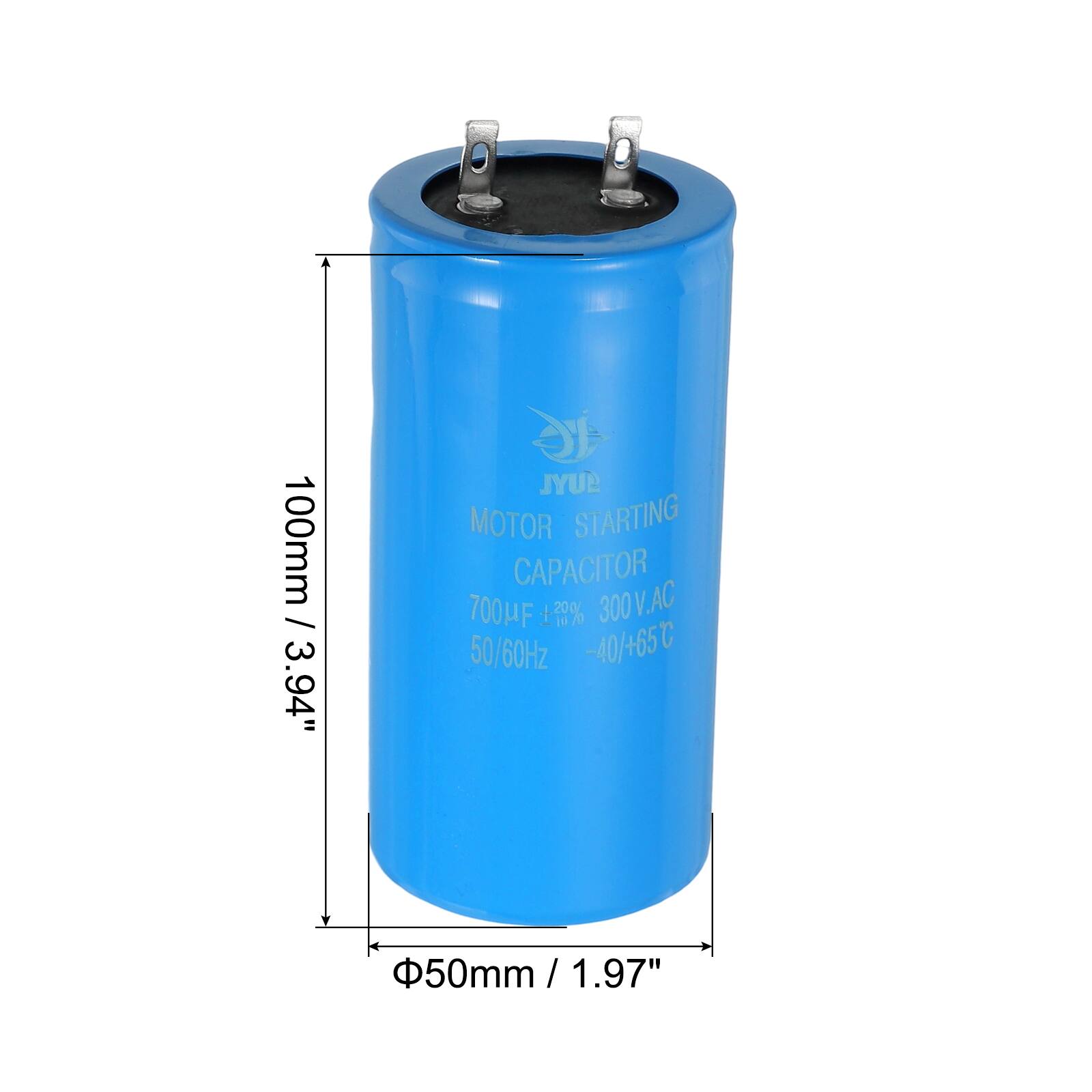 100mm / 3.94"  
SYL MOTOR STARTING CAPACITOR  
700µF + 30%  
300V.AC  
50/60Hz  
-40/+65°C  
50mm / 1.97"