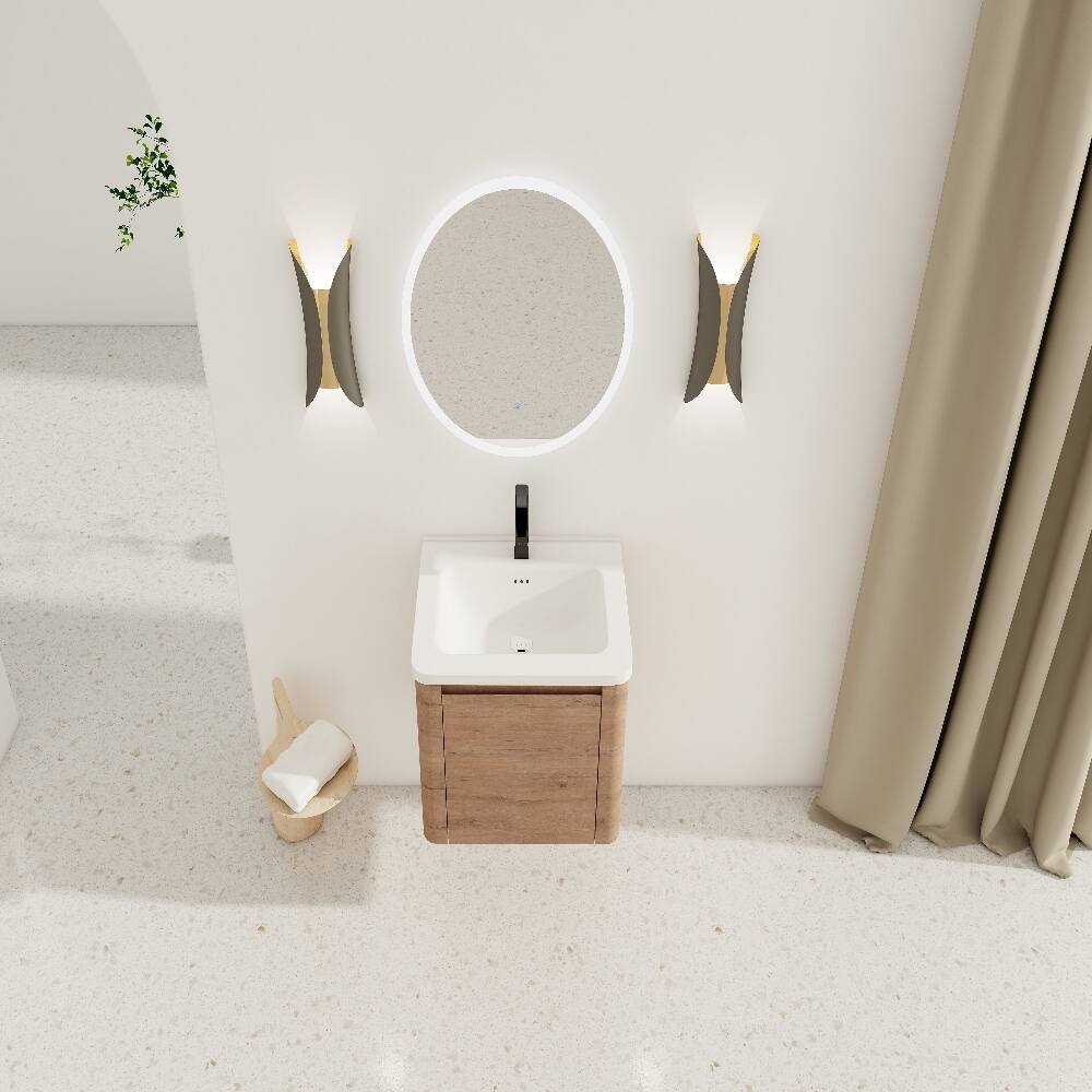 Alt View 4. Loheer - Loheer 24 inch wall mounted bathroom vanity with white ceramic sink and soft close door - Imitative Oak.