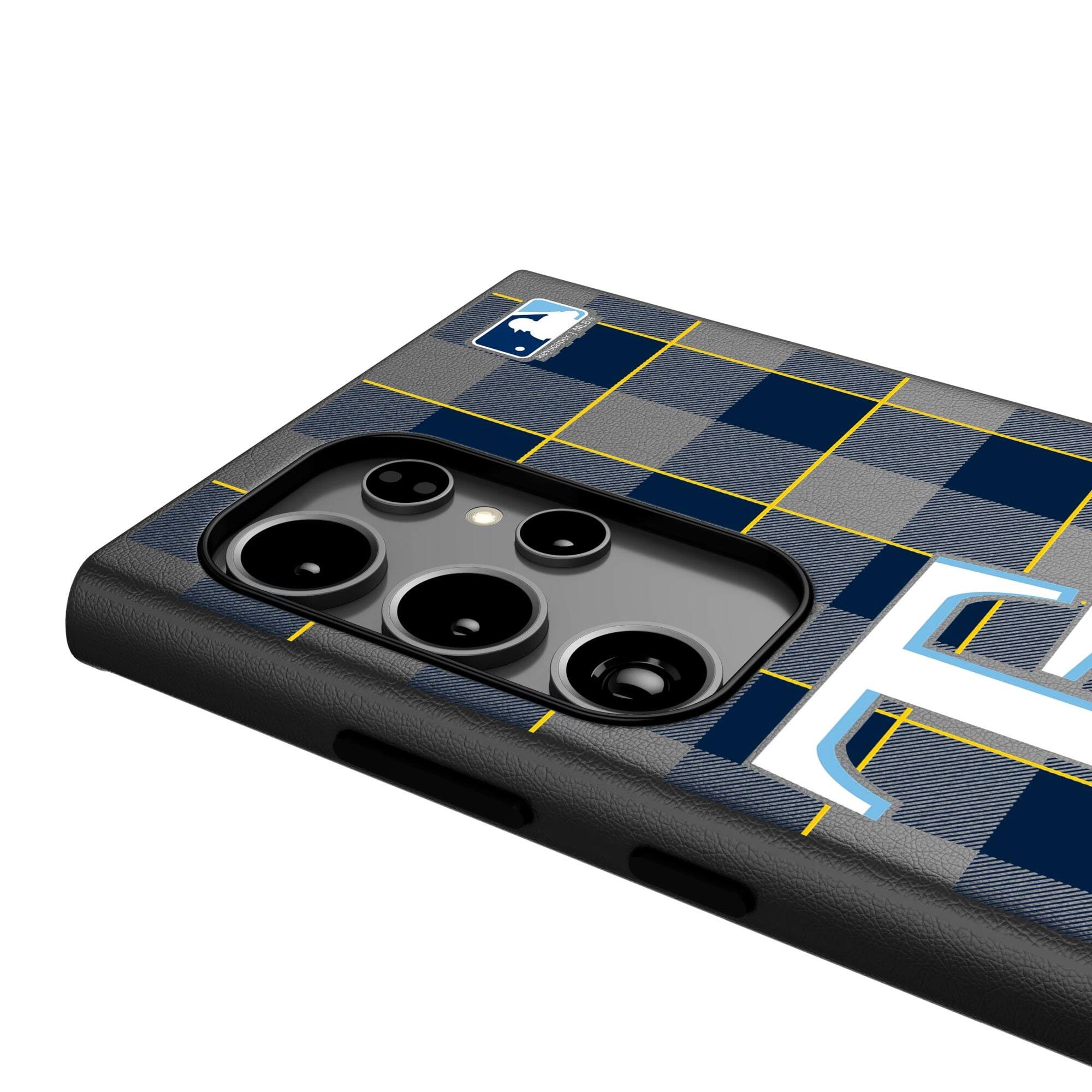 Alt View 3. Keyscaper - Tampa Bay Rays Plaid Galaxy Magnetic Bump Case - S25 Ultra - Black.