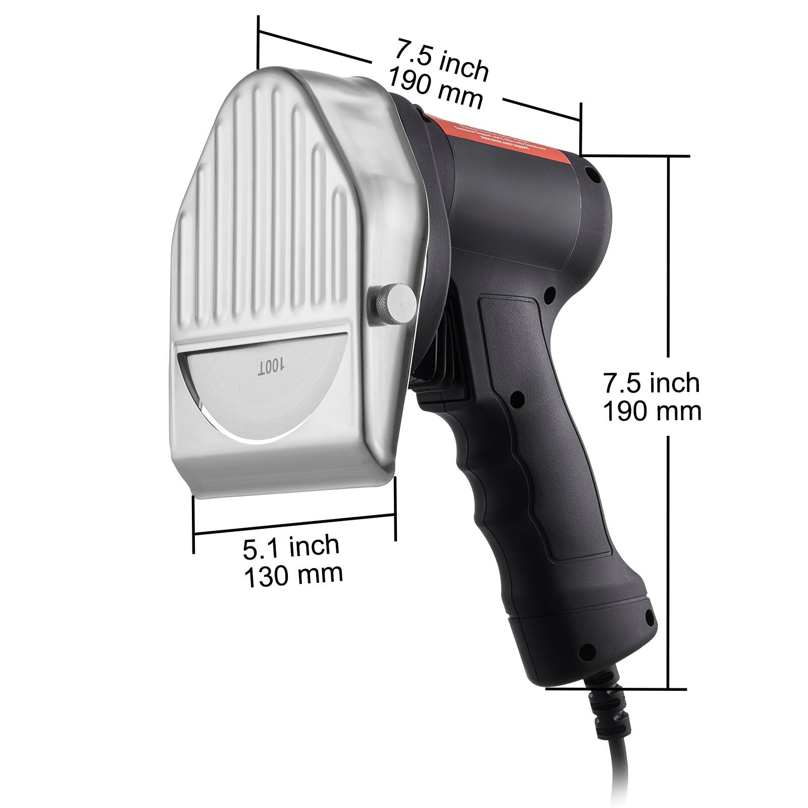 7.5 inch 190 mm  
5.1 inch 130 mm